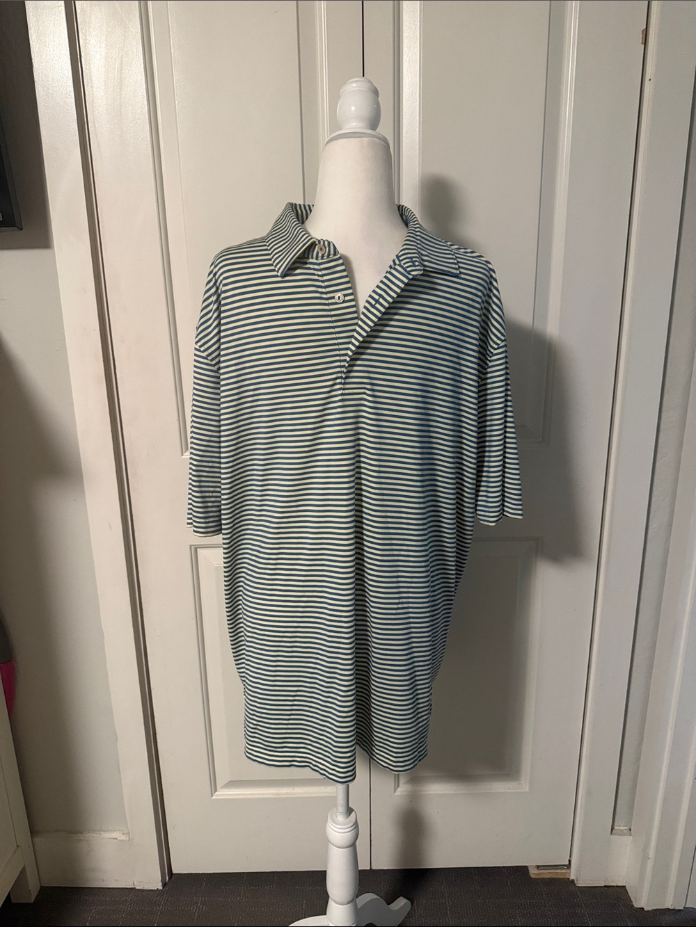 Peter Millar Green and White Stripe Polo